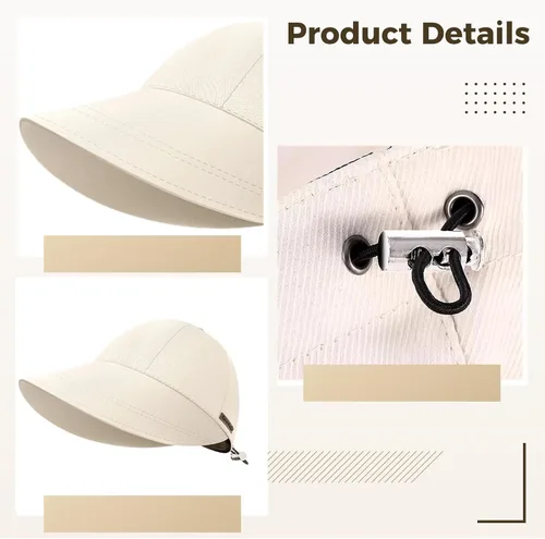 Vista 5 de Light Beige Adjustable Sun Hat for Women, Wide Brim for Hiking and Fishing