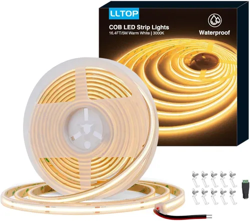 Vista 7 de LLTOP Tira de luces LED COB Impermeable IP67 DC24v Luz blanca del día 6000K 5m/16.4 pies Alto CRI 92Ra+ Tira de luces LED para exteriores Cortada