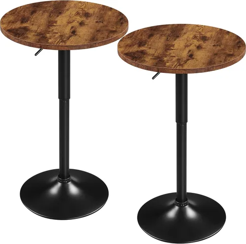 Vista 10 de Yaheetech Mesa de bar redonda, altura ajustable y mesas giratorias de 360°, mesa de cóctel con parte superior de MDF, base de patas plateada