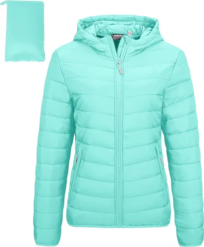Vista 10 de Outdoor Ventures Chaqueta Puffer Ligera Empacable para Mujer con Cremallera Completa y Capucha, Abrigo de Invierno Acolchado Verde militar