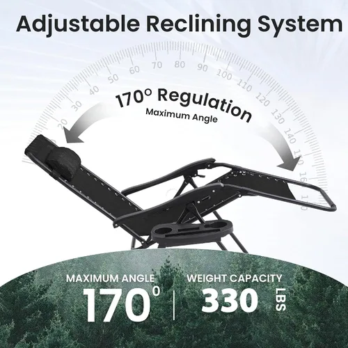 Vista 5 de Zero Gravity - Juego de 2 sillas reclinables plegables de gran tamaño, acolchadas antigravedad con almohada ajustable y portavasos para campamento