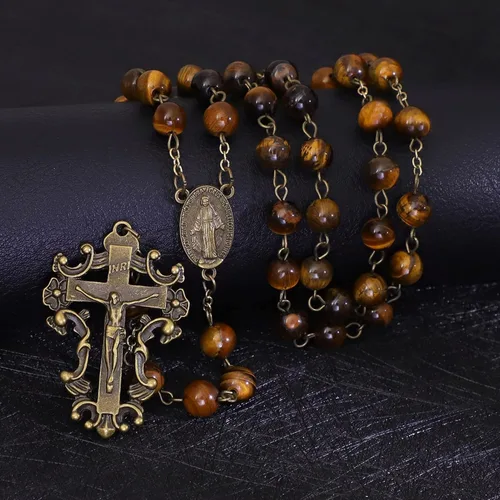 Vista 49 de KOMI Rosario de cuentas católicas para mujer, collar de cuentas de rosario con cruz de crucifijo, perlas de cristal, rosario, rosarios, católicos