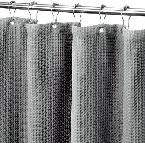 Vista 18 de MISS SELECTEX Cortina de ducha de tela lavable a máquina, clásica tela gruesa de punto gofre, duradera para baño, tela repelente al agua de alta