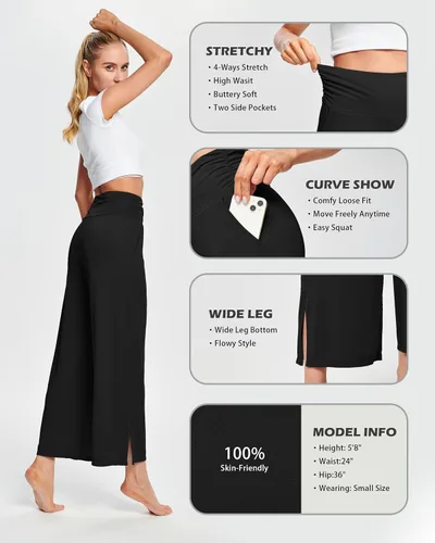 Vista 4 de HARTPOR Pantalones de yoga de pierna ancha para mujer, pantalones palazzo, pantalones casuales de cintura alta, pantalones de pijama cómodos