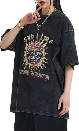 Vista 3 de Camisetas de gran tamaño con estampado de letras con estampado de sol, vintage, moderna, estética, para mujer