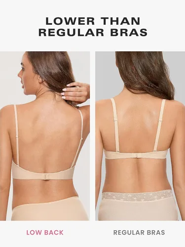 Vista 3 de DOBREVA Women's Backless Bra Low Back Halter Lightly Padded T Shirt Bras Underwire Full Coverage