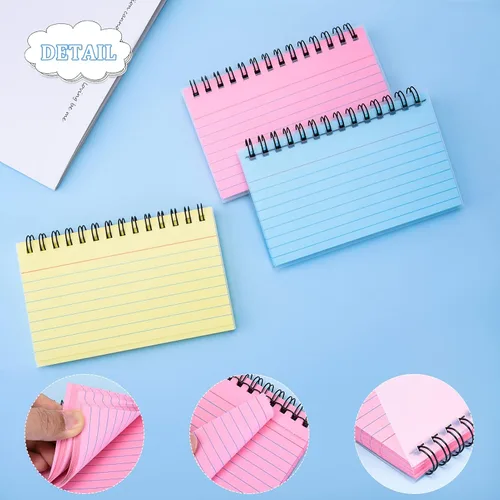 Vista 3 de FRIUSATE 150 hojas tarjetas flash 3x5 pulgadas tarjetas de índice encuadernadas en espiral tarjetas de índice rayadas de colores con anillo tarjetas
