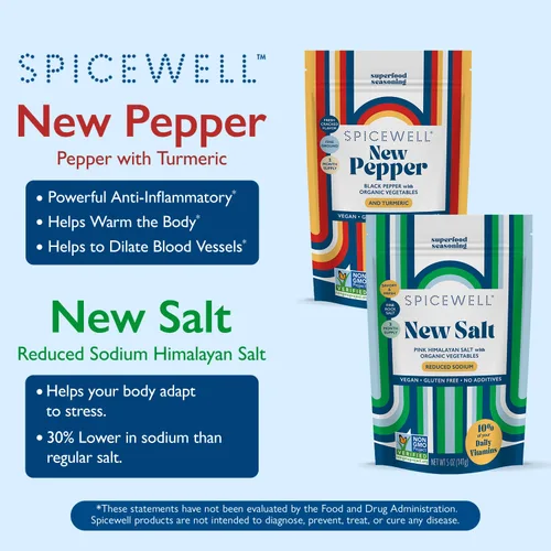 Vista 3 de Spicewell Nuevo dúo de bolsa de sal y pimienta Sal rosa del Himalaya reducida en sodio + la pimienta negra más sabrosa y cálida infundida