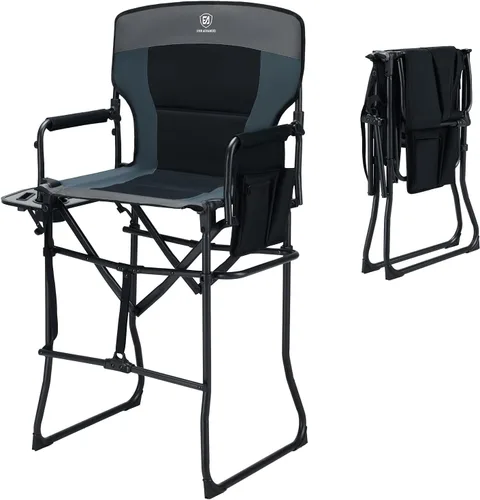 Vista 10 de EVER ADVANCED Silla alta de textileno para campamento, silla de directores de malla, taburete de bar plegable alto con mesa auxiliar
