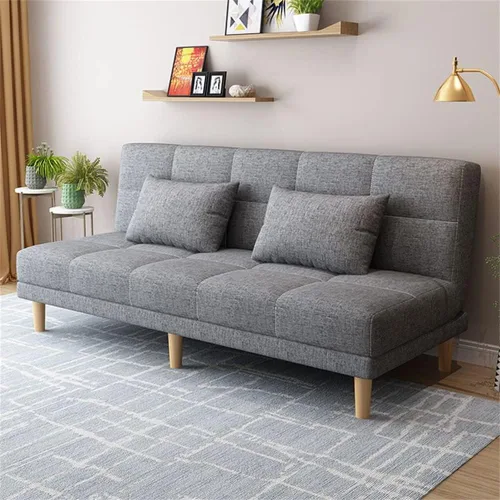 Vista 9 de LAKIQ Sofá cama moderno de mezcla de lino, futón para sala de estar, dormitorio, sofá cama convertible de espuma viscoelástica, sofá cama de día