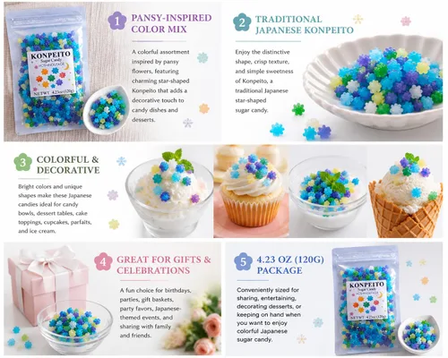 Vista 4 de HOSHINOUTAGE Konpeito Japanese Star Sugar Candy Flower Series 4.23oz [4.23 oz] (Pansy)