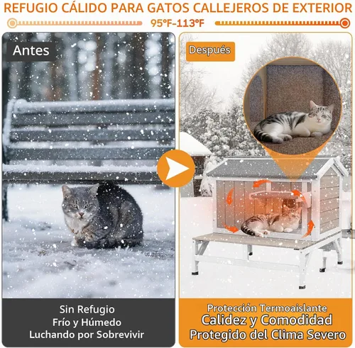 Vista 4 de PetsCosset - Casa Aislada para Gatos al Aire Libre con Balcón, Aislamiento Total, Resistente a la Intemperie, Exterior, Refugio para Gatos Ferales