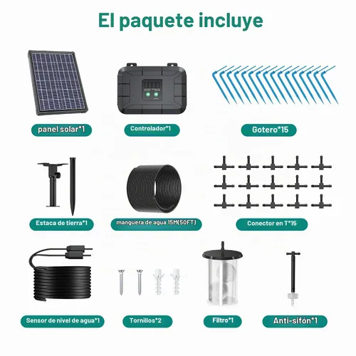 Vista 6 de Sistema de riego solar Biling 8W con batería para jardín Automatic Drip Irrigation Kit with Digital Programmable Timing Modes, Solar Watering