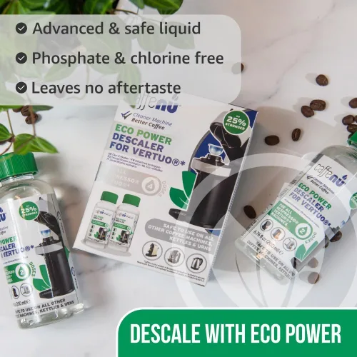 Vista 8 de Kit de descalcificación y limpieza compatible con Nespresso. 2 botellas de solución descalcificadora Nespresso Vertuo. 4 cápsulas de limpieza