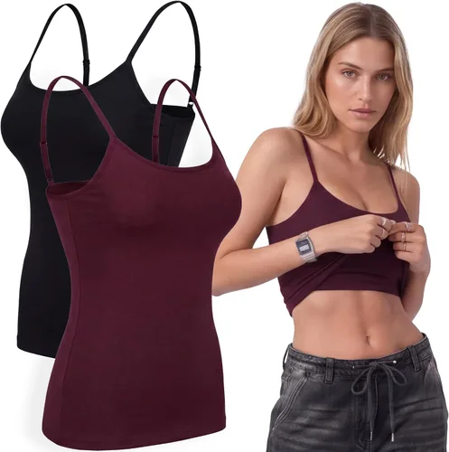 Vista 29 de Emmalise Camiseta de mujer con brasier integrado, soporte de tela sin varillas, camisola corta