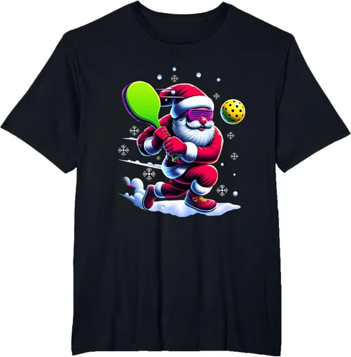 Vista 33 de Pickle Ball Navidad Santa Deporte Jugador Padel Raqueta Snow Camiseta Negro