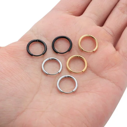 Vista 7 de Aretes de aro Huggie para mujeres y hombres, acero inoxidable quirúrgico 316L, 0.236 in, 0.315 in, 0.394 in, para hombre, aretes de aro