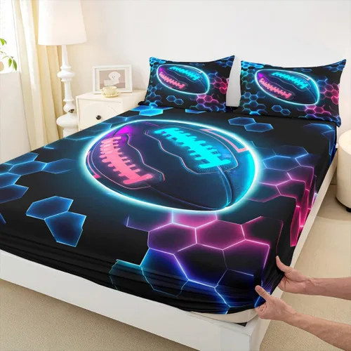 Vista 8 de Erosebridal Graffiti Rugby Ball Sheets for Boys Girls Colorful Rugby Helmet Fitted Sheet,Sports Kids Bedding Sets Football Game Bed Sets Twin 2 Piece