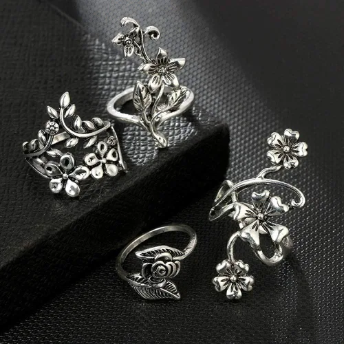 Vista 5 de Juego de 4 anillos vintage bohemios para mujer plata talla única
