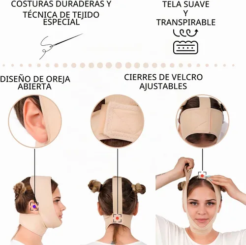 Vista 4 de IKIDO Venda de compresión para cuello y barbilla poscirugía para mujer, más delgada para la cara Beige
