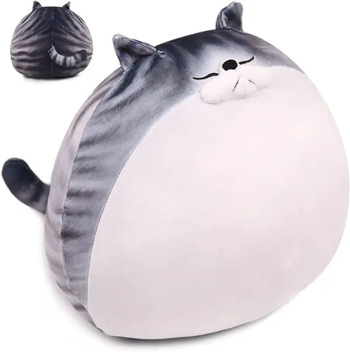 Vista 8 de ARELUX Almohada de felpa de gato gordito de 11.8 pulgadas de alto, lindo gatito gordo de peluche, adorable almohada para abrazar, peluche de anime