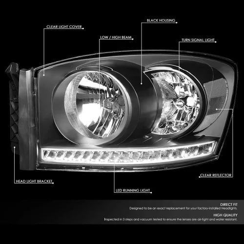 Vista 2 de DNA MOTORING HL-LED-RM06-BK-CL1 Juego de lámparas LED DRL para parachoques delantero compatible con Dodge Ram 1500 modelos 2006-2008/Dodge Ram 2500