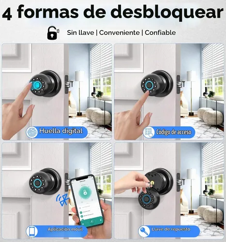 Vista 2 de Anweller Pomo de puerta inteligente con cerradura, teclado de código de huellas dactilares, entrada sin llave, electrónico, digital, biométrico