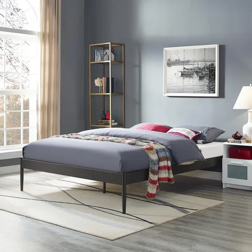 Vista 14 de Modway Elsie - Base de cama de metal con soporte de tablillas, tamaño King, color marrón