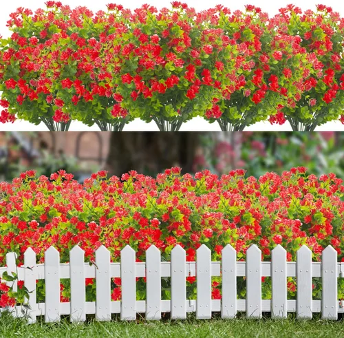 Vista 13 de Grunyia 20 paquetes de flores artificiales resistentes a los rayos UV, flores falsas que no se decoloran, plantas sintéticas para jardín, porche