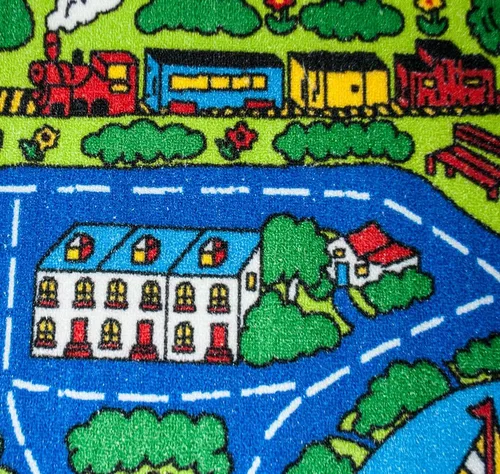 Vista 4 de Mybecca Alfombra infantil para niños, diseño de mapa de calles, color azul, 3 x 5 pies, para sala de juegos y guardería, base de gel antideslizante