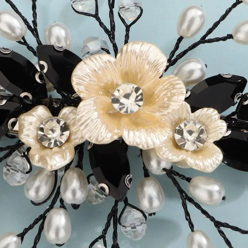 Vista 5 de Teyglen Pinza para el pelo de novia de cristal con diamantes de imitación, perlas hechas a mano, accesorios para el cabello de boda, accesorios