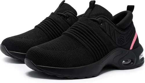 Vista 9 de FENLERN - Zapatos con punta de acero para mujer, tenis de seguridad ligeros con amortiguación de aire, zapatos de trabajo resistentes, fáciles