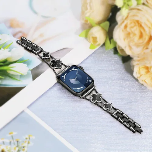 Vista 5 de wipalor Correa de trébol de cuatro hojas para Apple Watch para mujer de 42mm 41mm 40mm 38mm, correas delgadas iWatch para mujer, correas metálicas