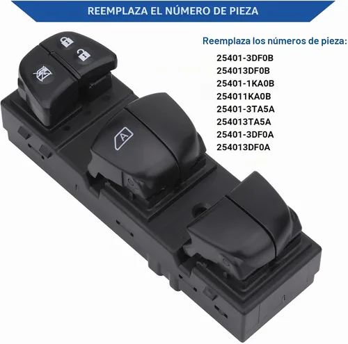 Vista 5 de Obaee Interruptor de Elevalunas Eléctrico, Botón de Control Principal Compatible con Nissan Altima 2013-2016/ Tiida 2011-2016/ Juke 2010-2017