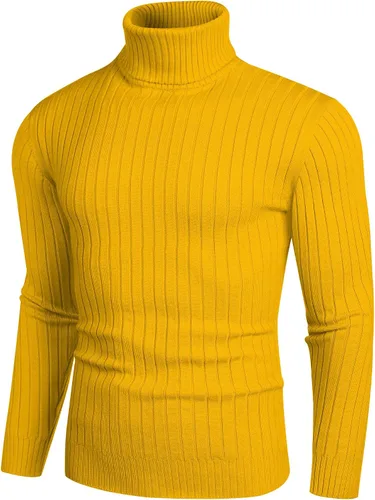 Vista 7 de COOFANDY Suéter de cuello alto ajustado para hombre, suéter casual ligero y acanalado