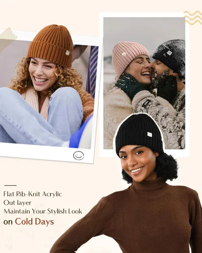 Vista 5 de YANIBEST Sombreros de invierno para mujer, gorro con forro de satén para clima frío, gorro para mujeres y hombres, sombreros de punto cálidos