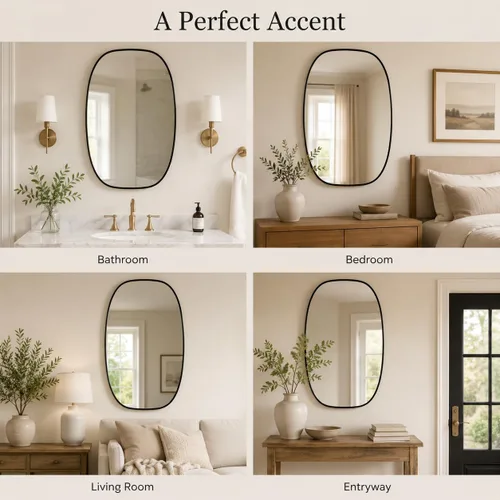 Vista 7 de USHOWER Black Oval Bathroom Mirror 20x30 Inch, Oblong Vanity Mirror