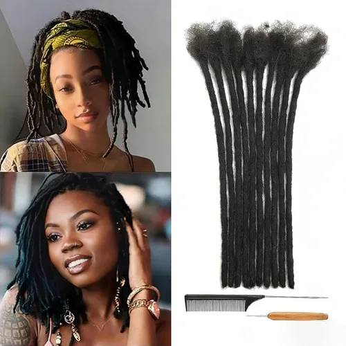 Vista 30 de Extensiones de Rastas de Cabello Humano 0.4cm de Grosor 4 Pulgadas 20 Hebras 100% Cabello Humano Real para Hombres/Mujeres/Niños Completamente