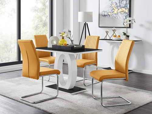 Vista 10 de Furniturebox UK Giovani - Juego de mesa de comedor de cristal negro y blanco de alto brillo y 4 sillas Lorenzo