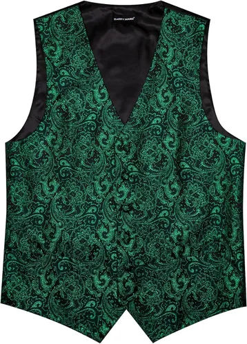 Vista 4 de Barry.Wang Chaleco de traje para hombre formalocio Paisley Jacquard seda corbata bolsillo cuadrado chaleco conjunto boda 5PCS