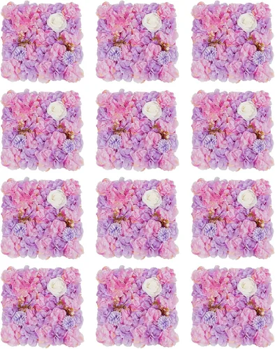 Vista 19 de Paneles de pared de flores 3D, 12 paneles de pared de flores artificiales, rosas de seda, fondo de pared de flores sintéticas decorativas