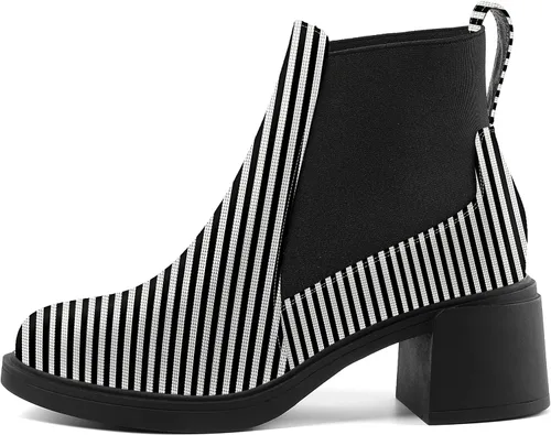 Vista 2 de AMBELIGHT Botas de tacón alto para mujer, estilo casual, con punta redonda, elástica, sólidas, gruesas, de 2.5 pulgadas