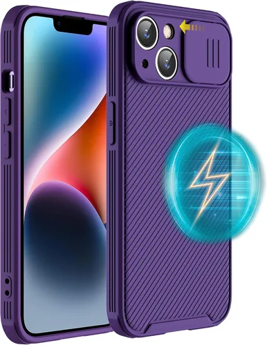 Vista 21 de Funda magnética para iPhone 13, funda protectora de cámara para iPhone 13 [compatible con carga MagSafe] con cubierta deslizante para lente, funda