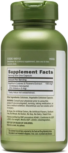Vista 3 de GNC Herbal Plus Extracto de Espino 150mg, Caps 100