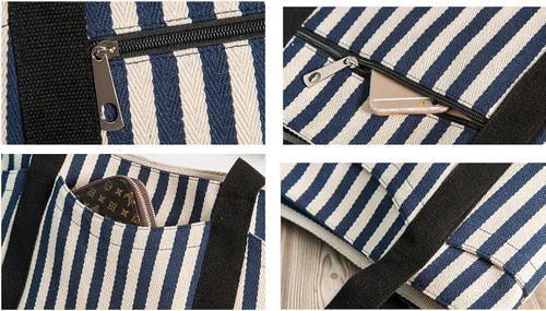 Vista 5 de Lavogel - Bolso de lona a rayas con asa superior para mujer