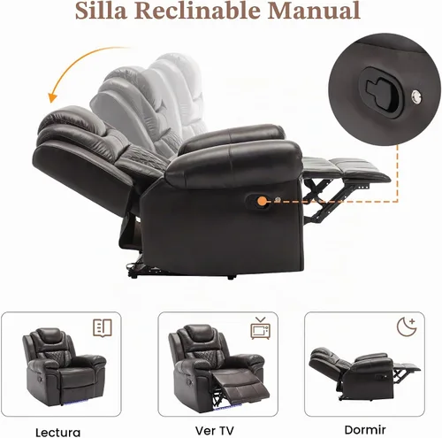 Vista 6 de Merax Asiento de cine en casa Silla reclinable manual con tira de luz LED para sala de estar, dormitorio, marrón