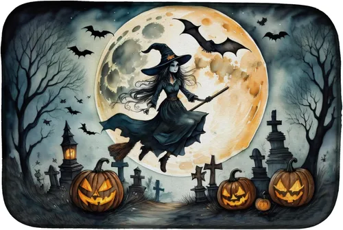 Vista 19 de Caroline's Treasures DAC2223DDM Tapete de secado de platos de Halloween espeluznante de gato negro, tapete absorbente para secado de platos