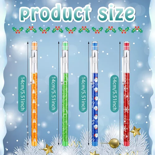Vista 2 de Teling Lápices apilables de Navidad a granel con borrador, lápiz translúcido, multipunto, apilable, lápiz de empuje, divertido, Navidad, invierno