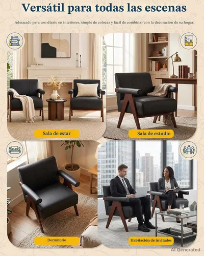 Vista 6 de Silla negra moderna del acento del cuero de imitación del mediados de siglo Negro