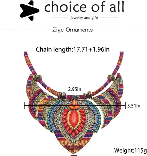 Vista 7 de choice of all Collares gruesos de estilo étnico para mujer, collar étnico bohemio, collar colorido, festival, tribal con cuentas, gargantilla
